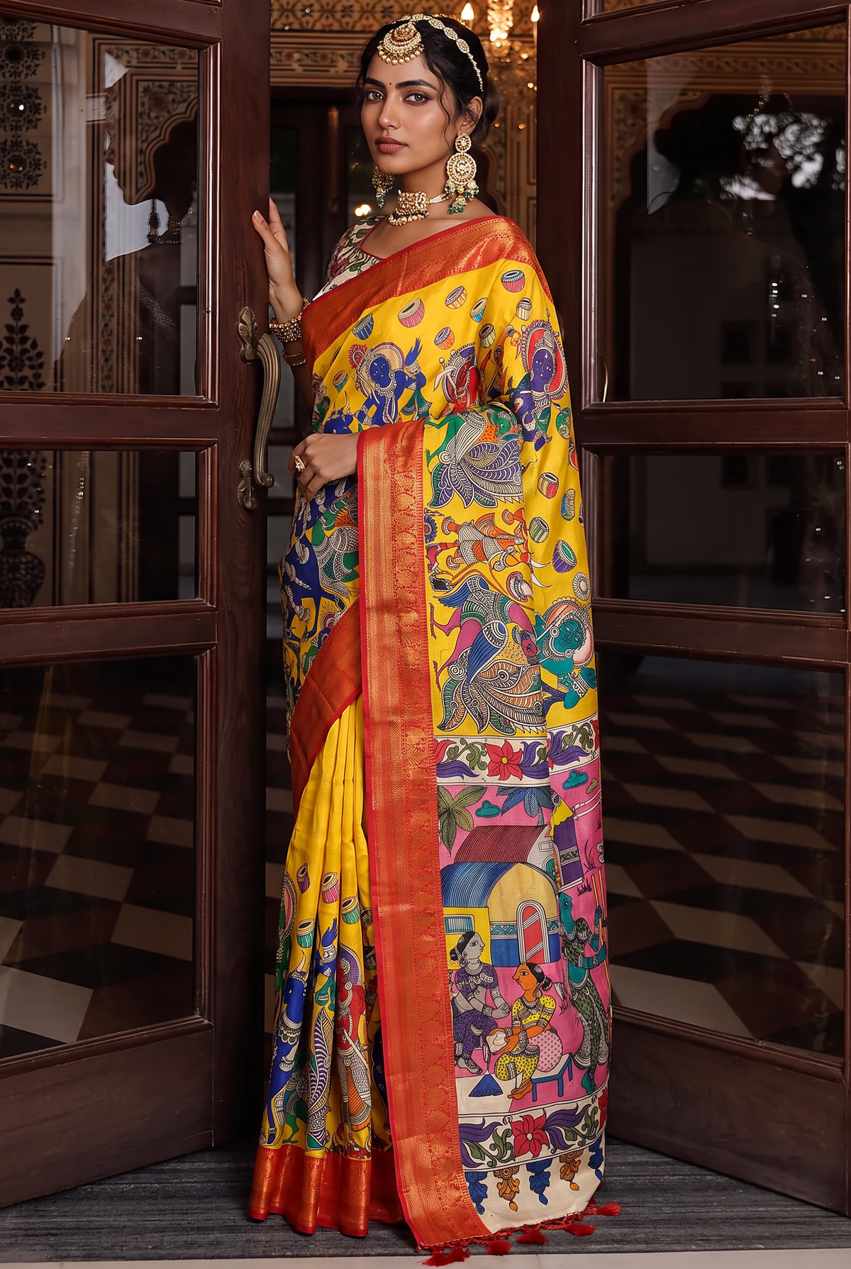 Kalahasti Kalamkari - Yellow with Red