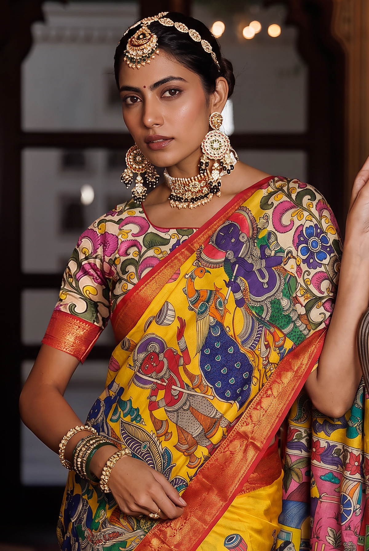 Kalahasti Kalamkari - Yellow with Red
