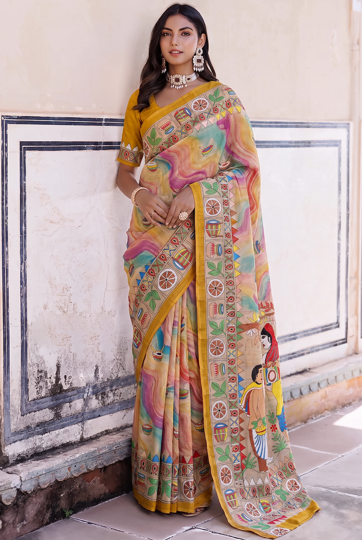From the red earth of Bolpur, Shantiniketan, comes a pure Tussar silk Kantha that carries an entire folk tale along its length, told one hand-worked stitch at a time.