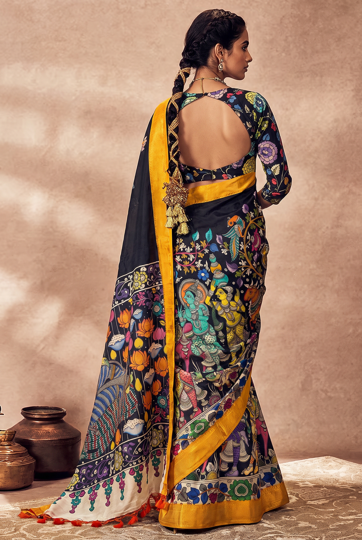 Kalahasti Kalamkari - Black with Orange
