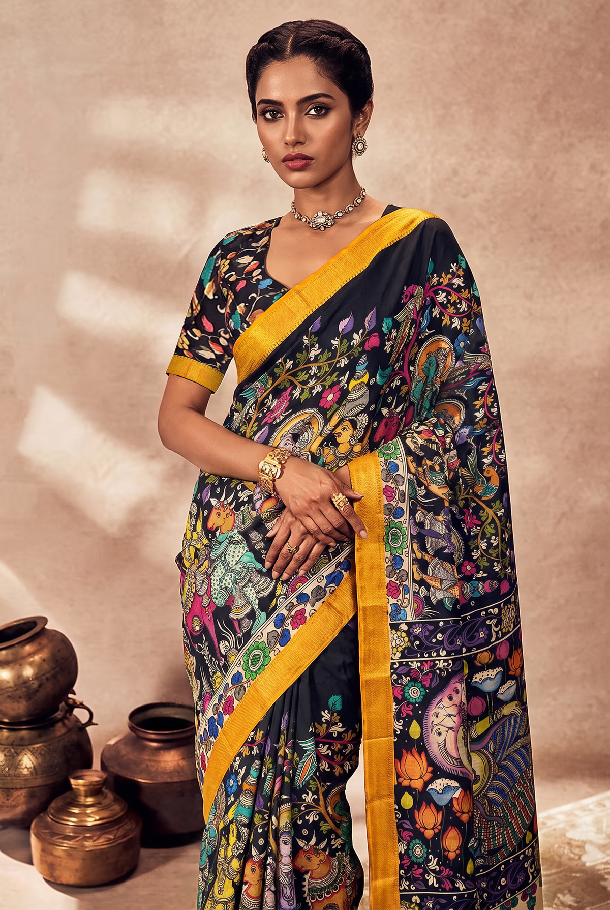 Kalahasti Kalamkari - Black with Orange