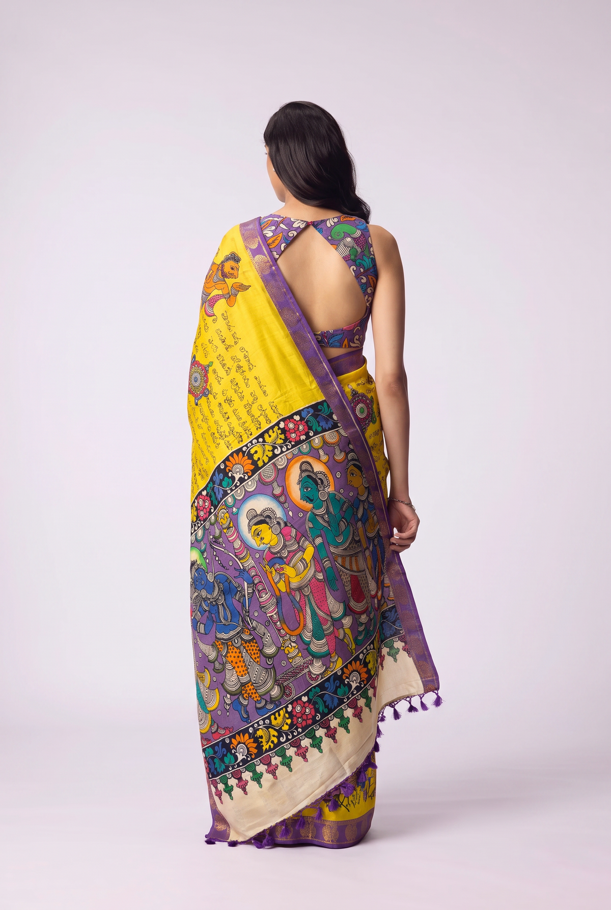Kalahasti Kalamkari - Yellow with Purple