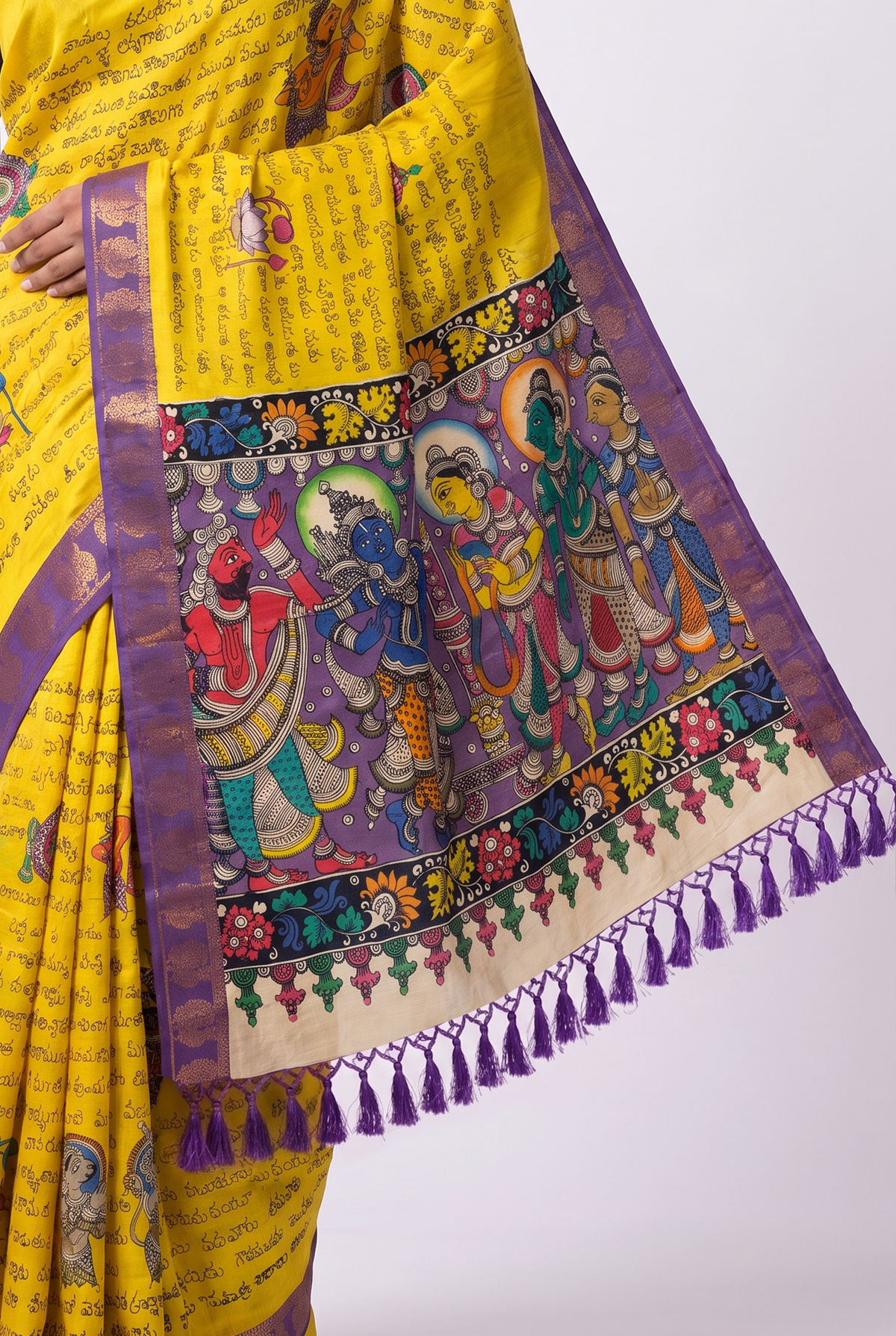 Kalahasti Kalamkari - Yellow with Purple