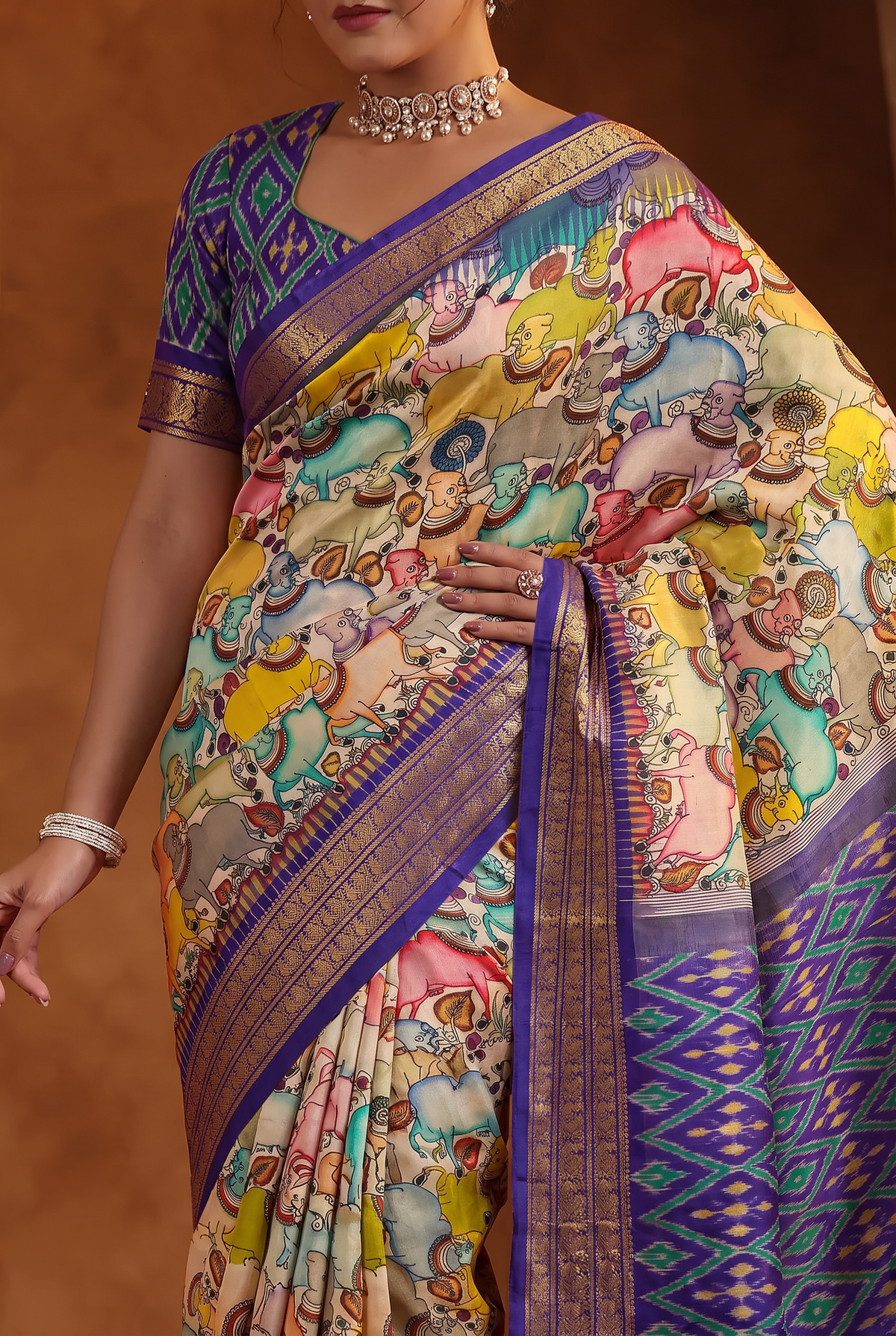 Kalahasti Kalamkari - Cream with Purple