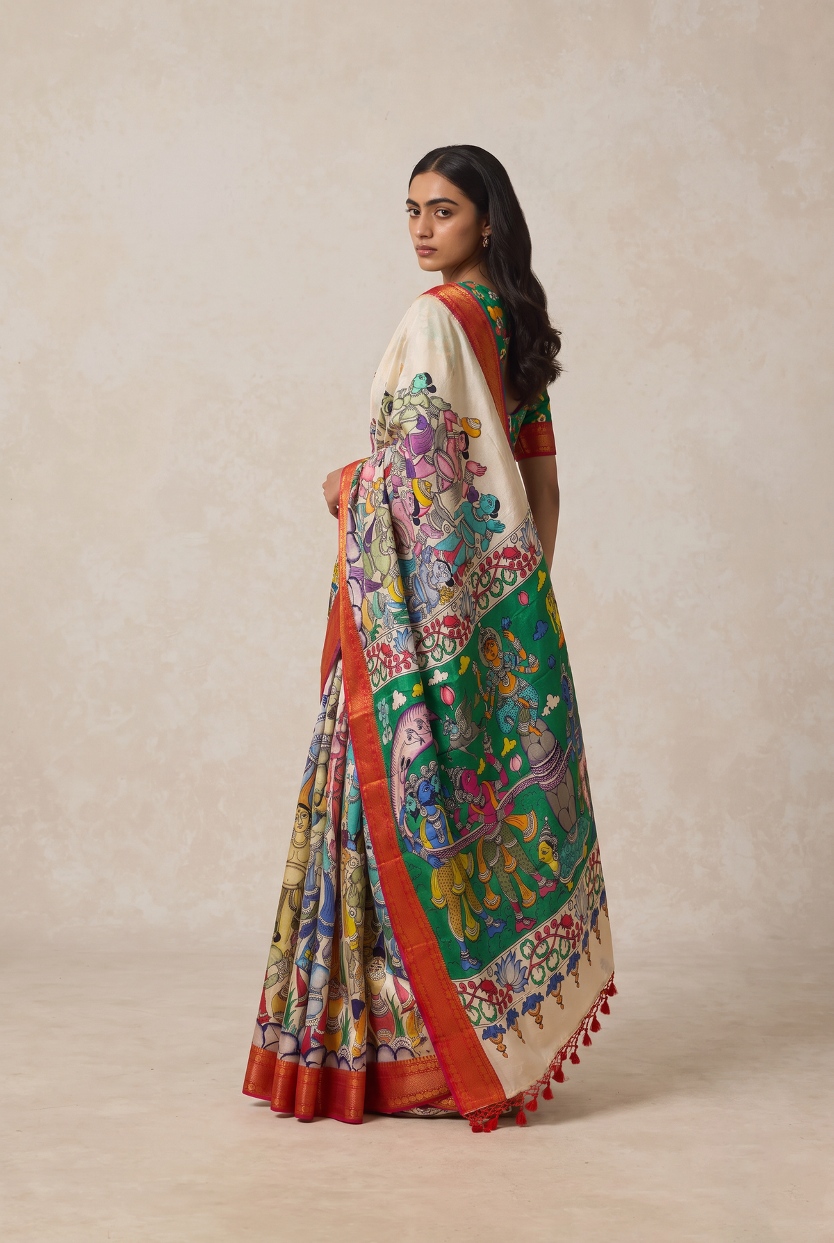 Kalahasti Kalamkari - Cream with Red